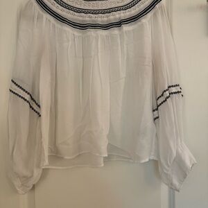 H&M White Blouse with Black Embroidery